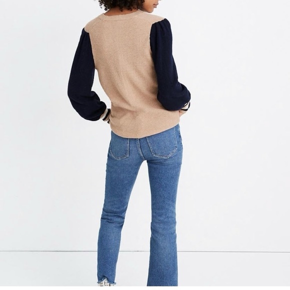 Madewell Colorblock Baybrook Pullover Wool sweater in Tan and Navy Size XX-Small - Picture 2 of 9